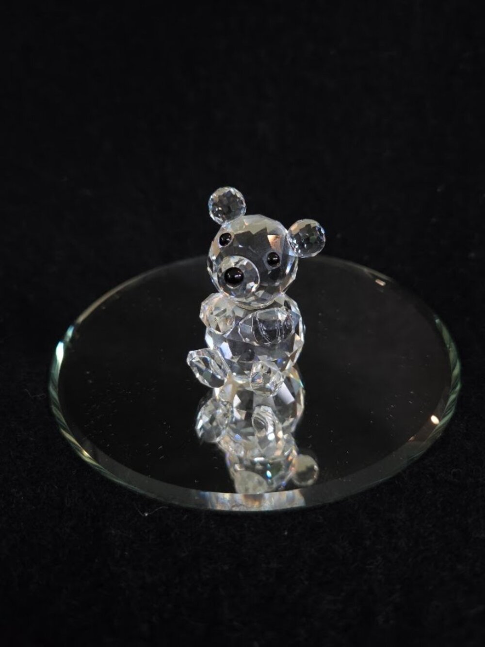 Retired Swarovski Crystal Mini Sitting Teddy Bear Figurine w/ Round Mirror Base
